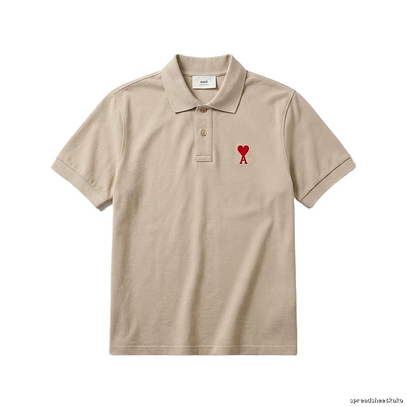 AMI Love Minimalist Style Beige Polo Shirt