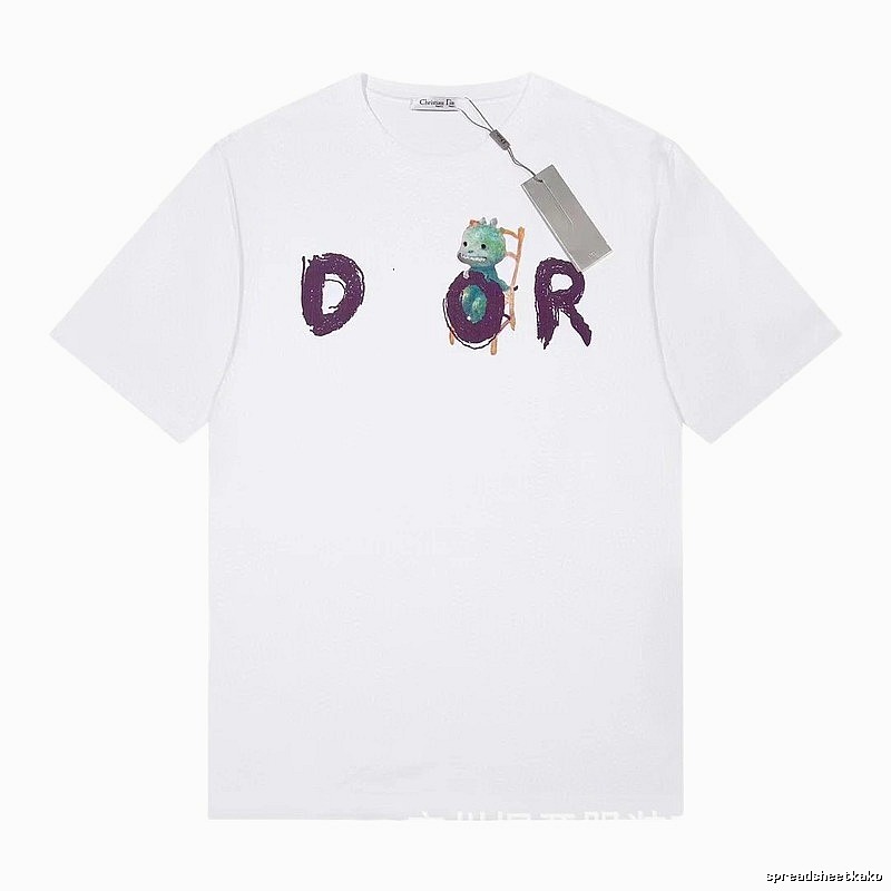 Dior Dinosaur Graffiti Cool Trendy White Short-sleeve T-shirt