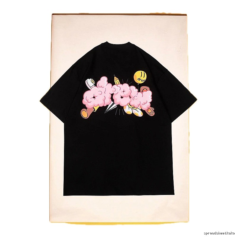 DREW Cloud Print Street Style Black Short Sleeve T-Shirt
