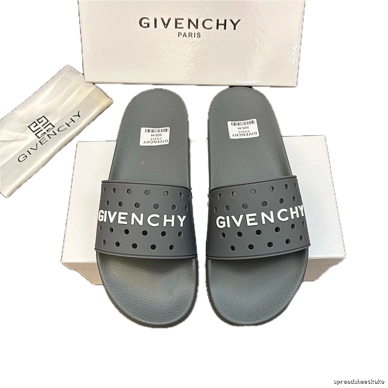 Givenchy Letter Cut-out Streetwear Gray Slide Sandals