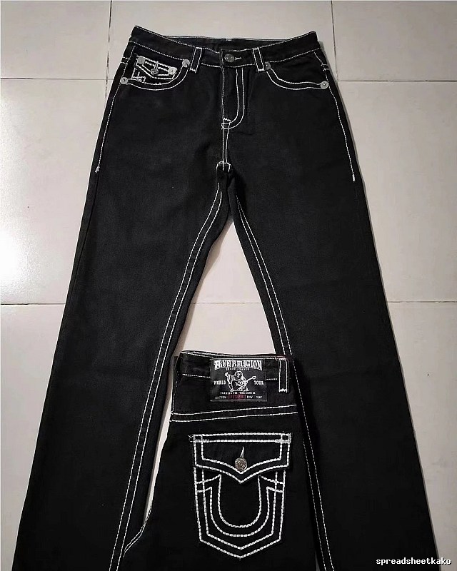 True Religion Black White Contrast Stitch Jeans Daily Styling Logo