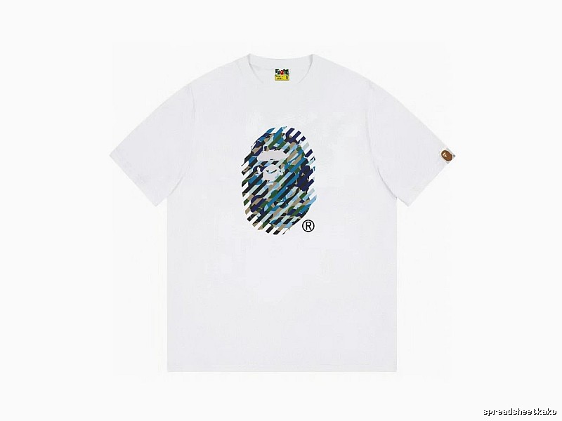 A Bape camouflage-style white T-shirt