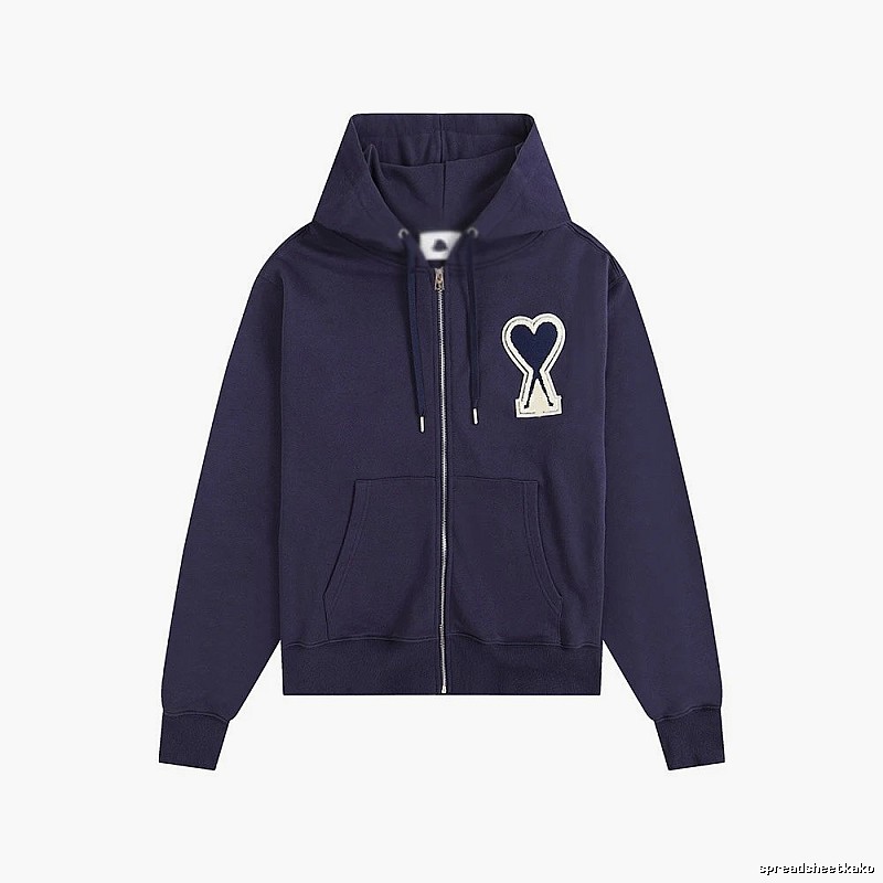 AMI Heart Pattern Zipper Hoodie