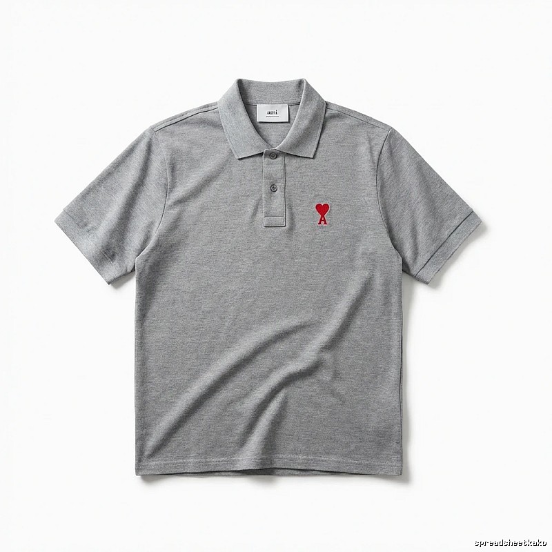 AMI Love Simple Grey Polo Shirt