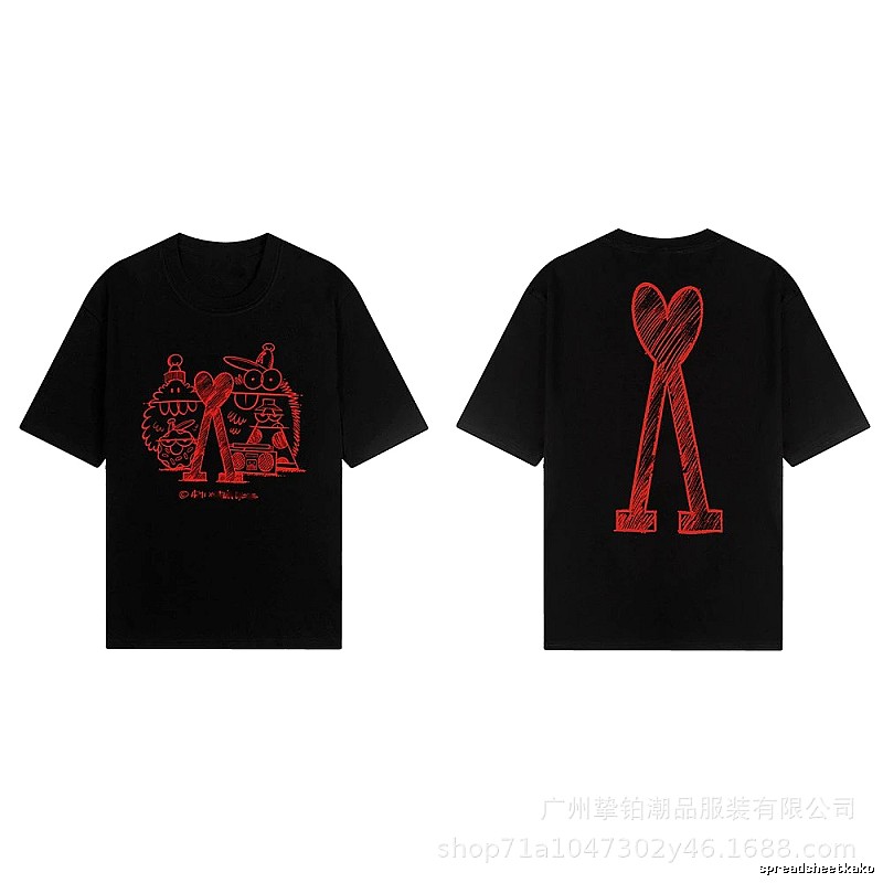 AMI red graffiti-style short-sleeve shirt