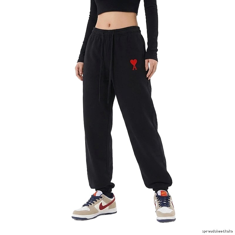 AMI Red Heart Casual Black Pants