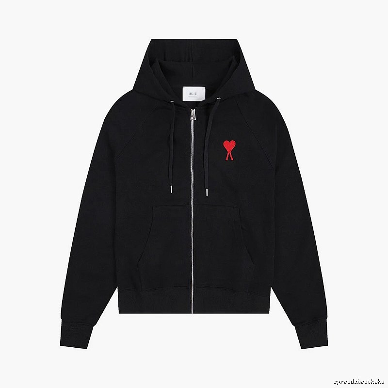 AMI Red Heart Embroidery Trendy Cool Black Sweatshirt