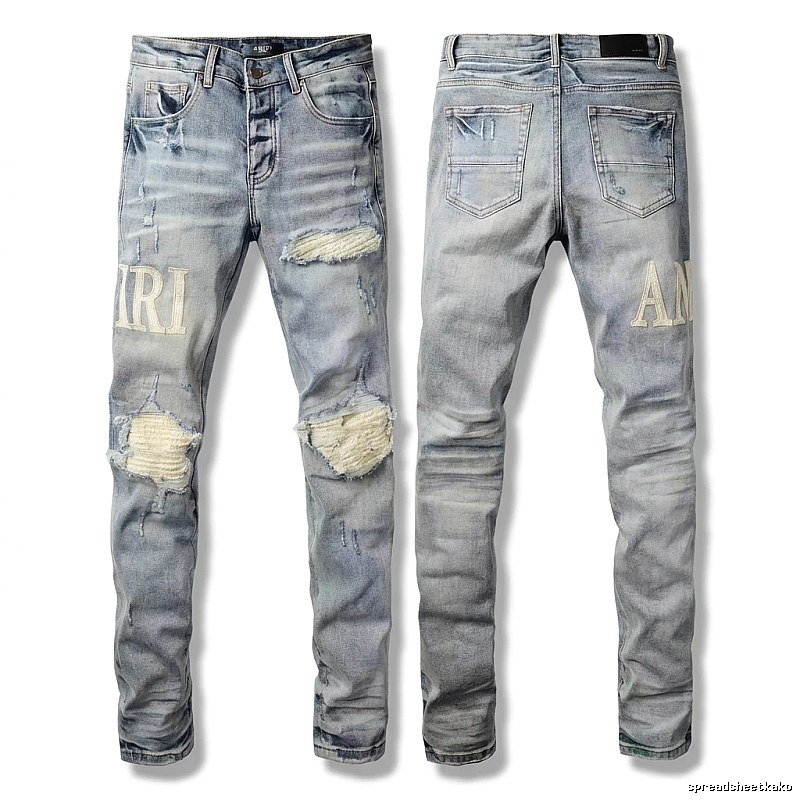 AMIRI Ripped Denim Blue Long Pants