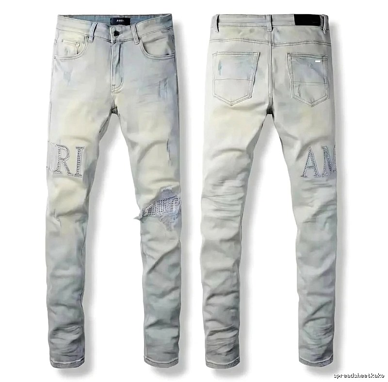 AMIRI Ripped Trendy Brand Light Gray Jeans