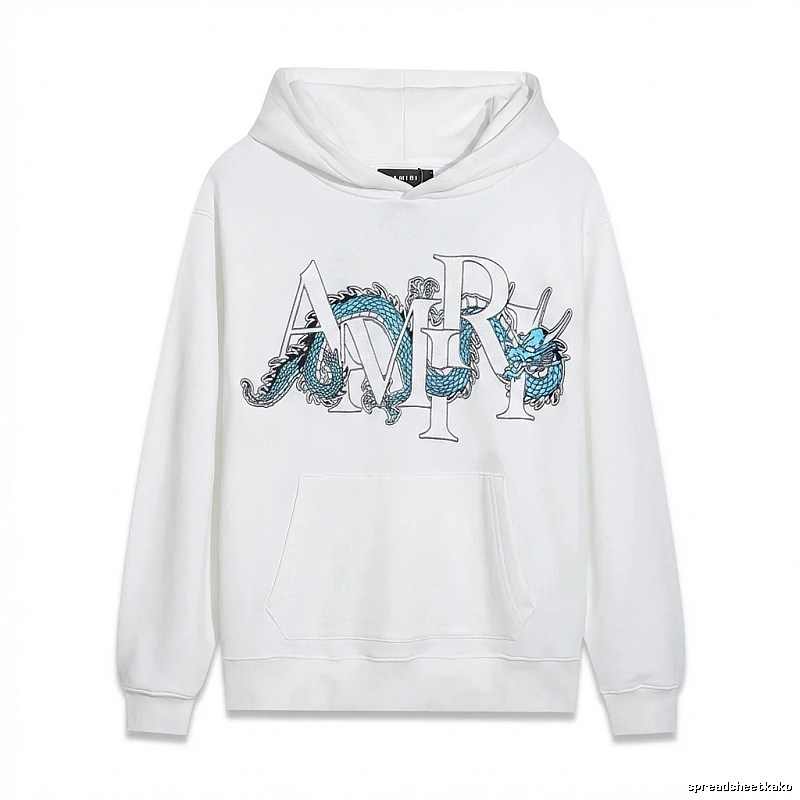 AMIRI White Hoodie with Dragon Pattern Print Style