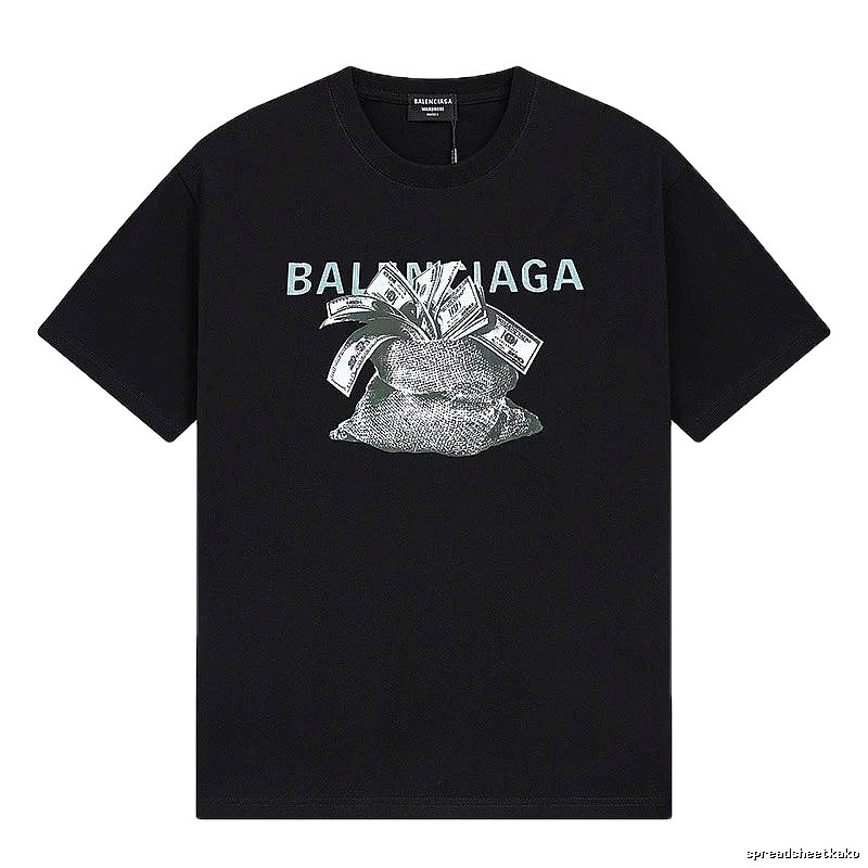 Balenciaga Dollar Print Street Style Black T-Shirt