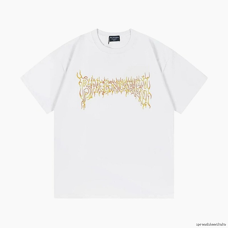 Balenciaga Gothic Style Flame Print White T-Shirt