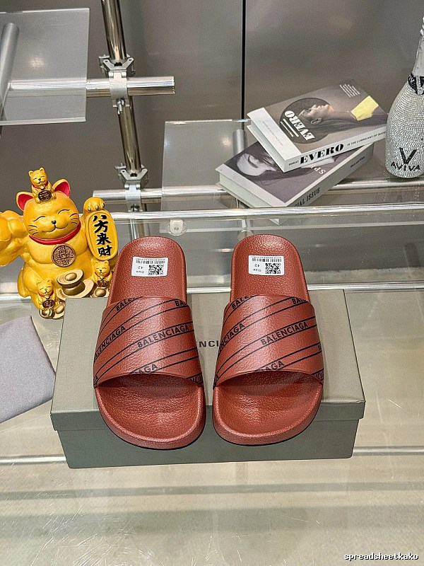 Balenciaga Letter Print Streetwear Brand Reddish Brown Slide Sandals