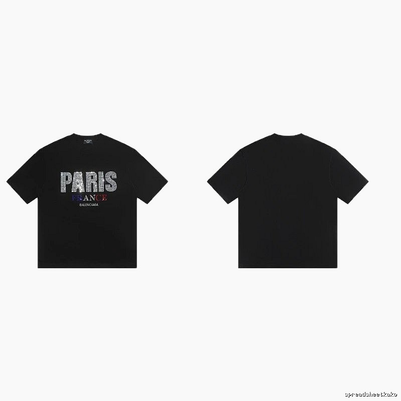 Balenciaga PARIS Rhinestone-Embellished Streetwear Black T-Shirt