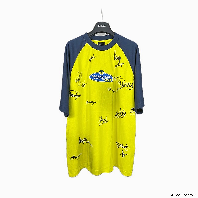 Balenciaga Signature Style Yellow and Blue T-shirt