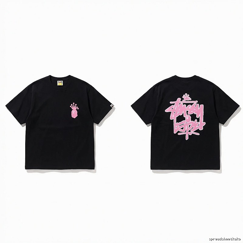 Bape black-based pink-label trendy and cool short-sleeve T-shirt