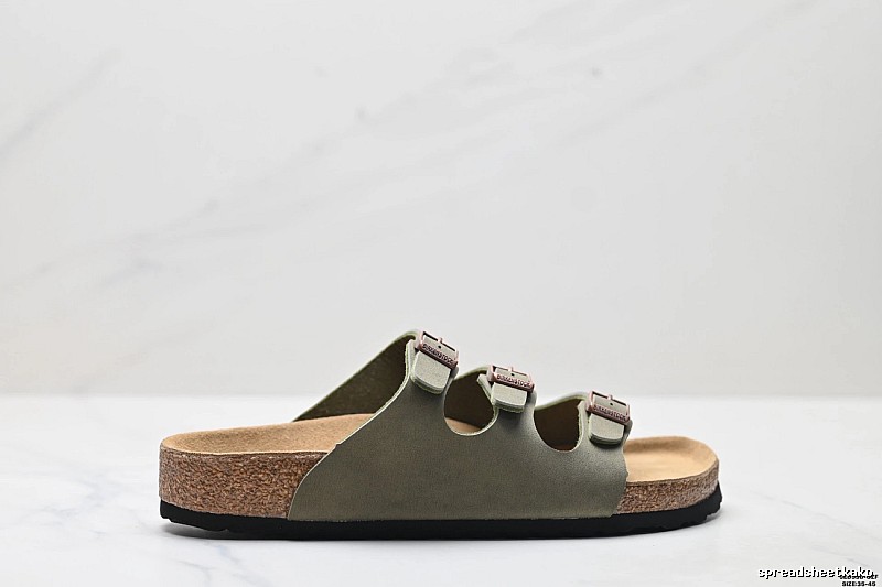 BIRKENSTOCK Three-Buckle Casual Style Olive Green Slide Sandals