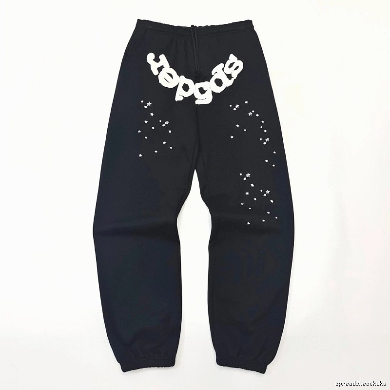 Bold White Branding Sp5der Logo Sweatpants in Black