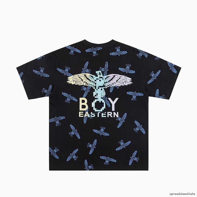 BOY All-over Flying Eagle Print Streetwear Style Black Short-sleeve T-shirt