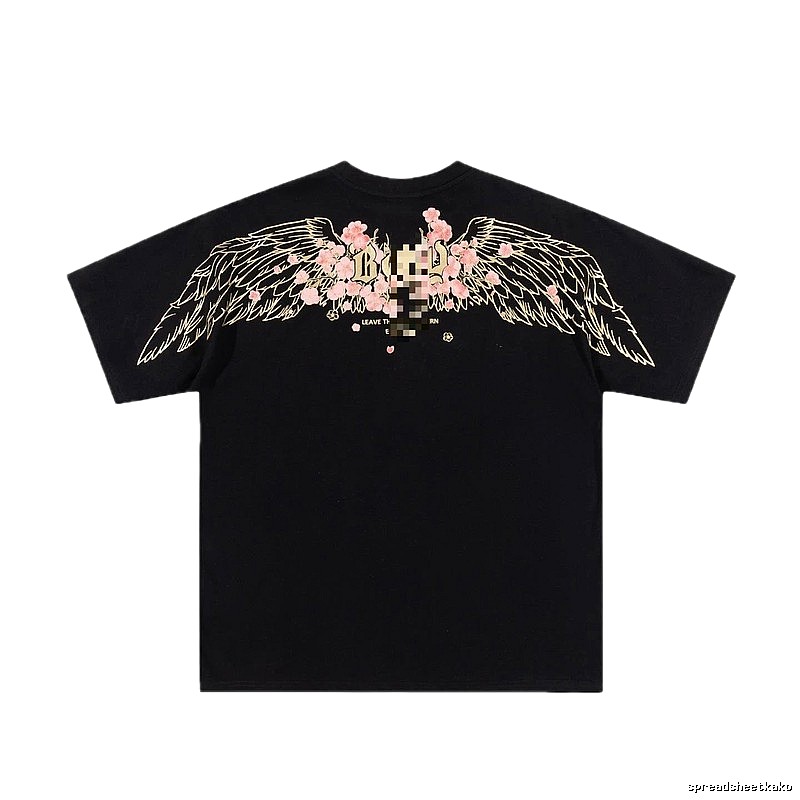 BOY Cherry Blossom Wings Streetwear Style Black T-Shirt