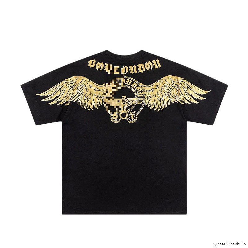 BOY Street Style Black Short-sleeve T-shirt with Gold Foil Stamped Wings