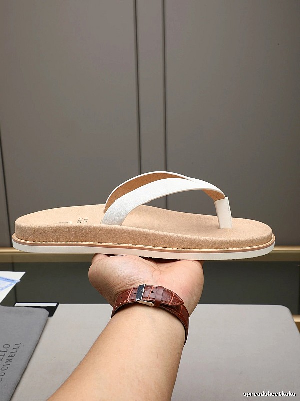 Brunello Cucinelli Casual White and Brown Flip-Flops