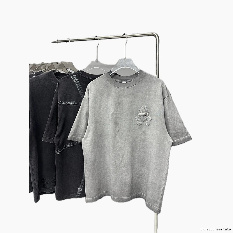 Chrome Hearts Cross Embroidered Vintage Distressed Gray Short-sleeve T-shirt
