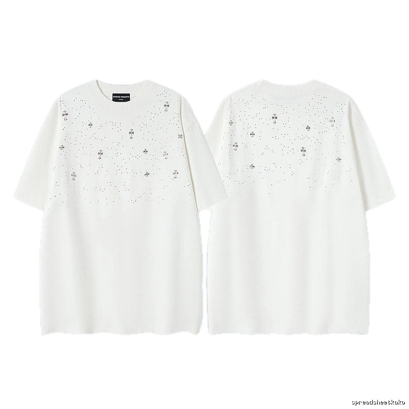 Chrome Hearts Cross Hot-Fix Rhinestone Street Style White T-Shirt