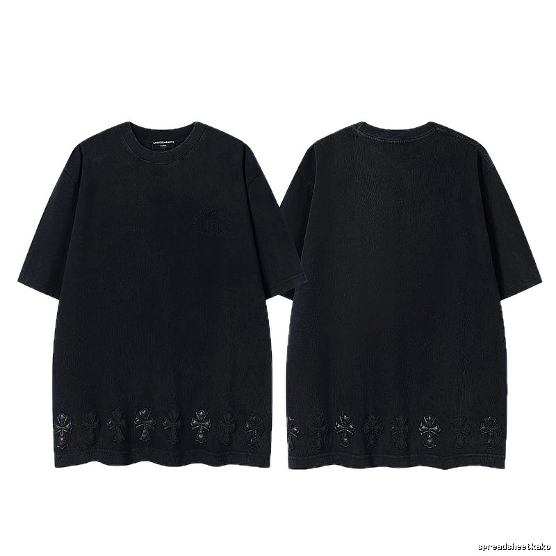 Chrome Hearts Cross Leather Patch Vintage Black Short-sleeve T-shirt