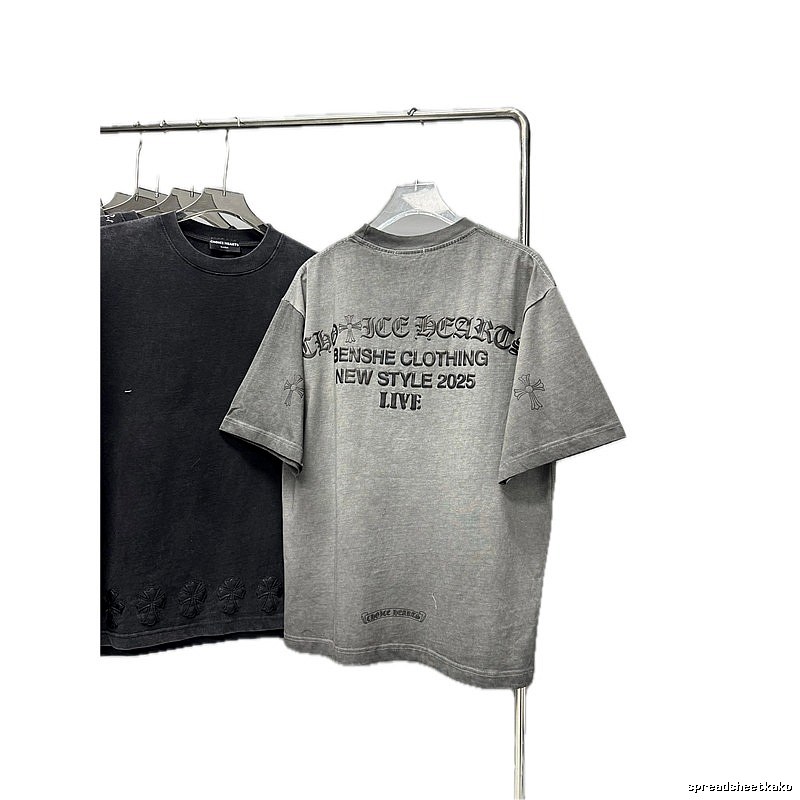 Chrome Hearts Cross Print Vintage Street Style Grey Short-Sleeve T-Shirt