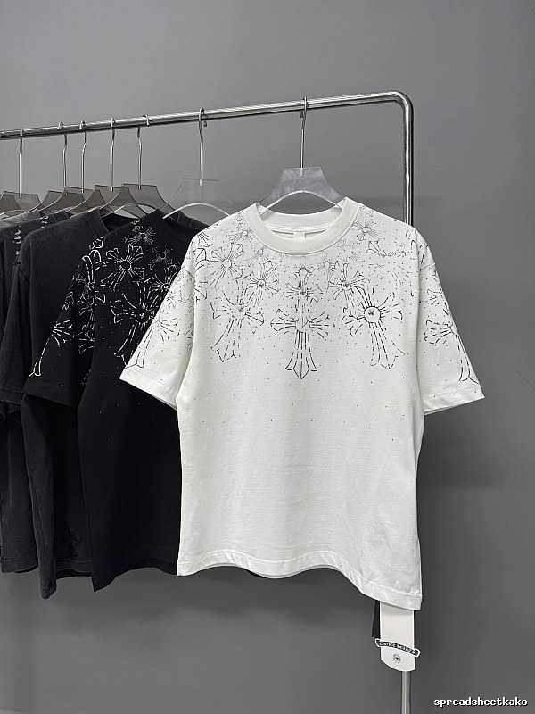 Chrome Hearts Cross Rhinestone Street Style White T-shirt