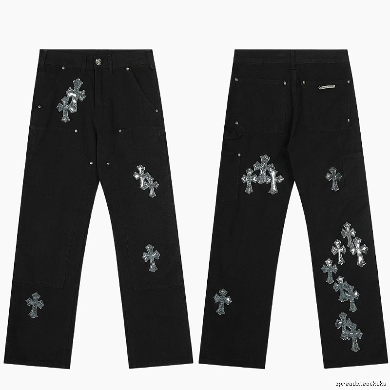 Chrome Hearts Cross Trendy Cool Black Pants