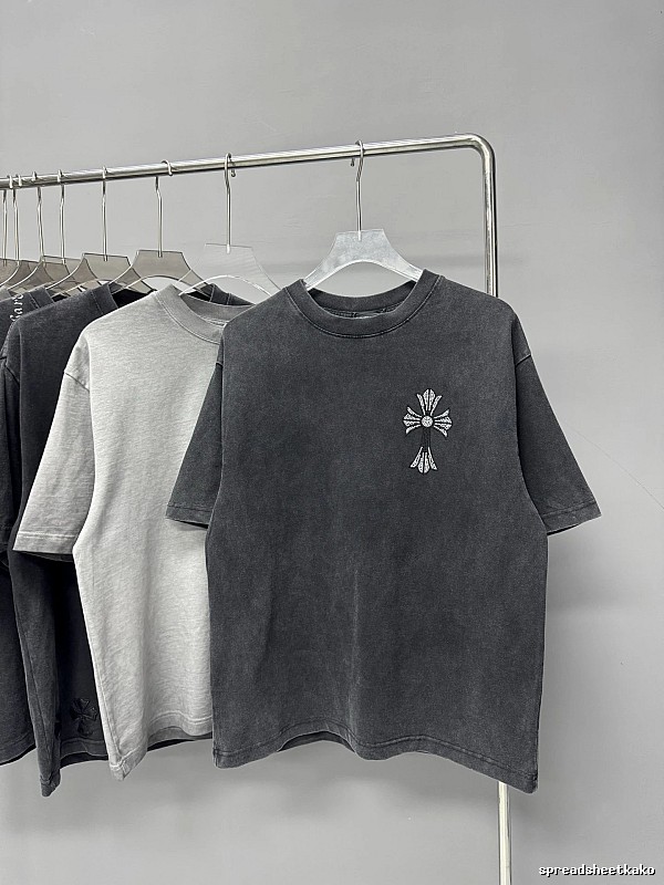 Chrome Hearts Hot-Fix Rhinestone Cross High-Street Charcoal Grey Short-Sleeved T-Shirt