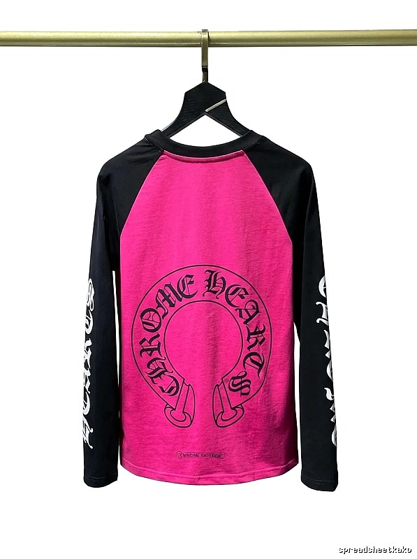 Chrome Hearts retro style pink and black color-blocking long-sleeve shirt