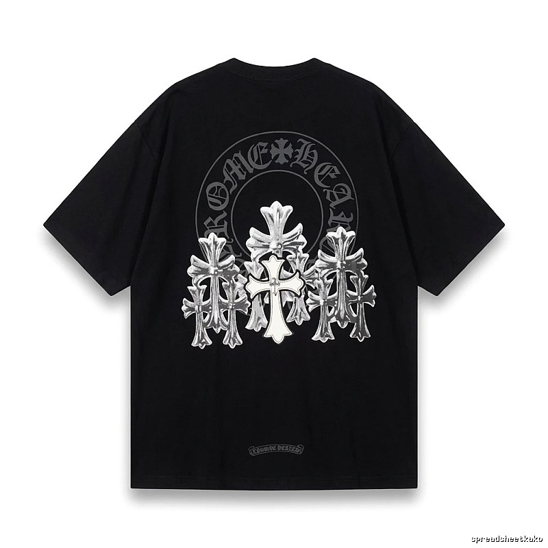 Chrome Hearts Silver Cross Black T - Shirt