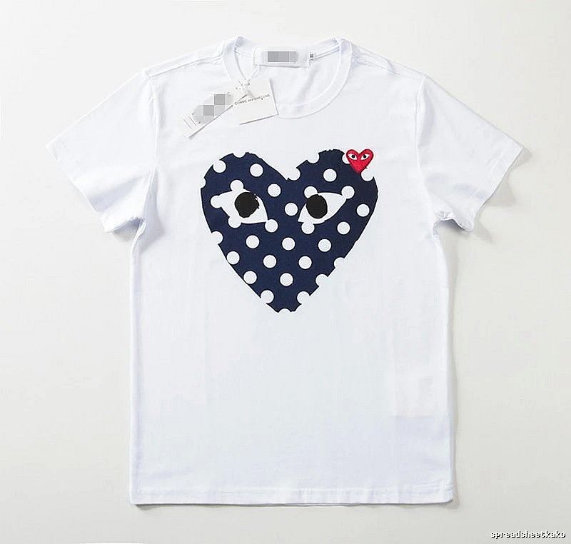 Comme des Garcons PLAY 2021-17 Blue Style 2117 Heart Logo T-Shirt Weekend Wear