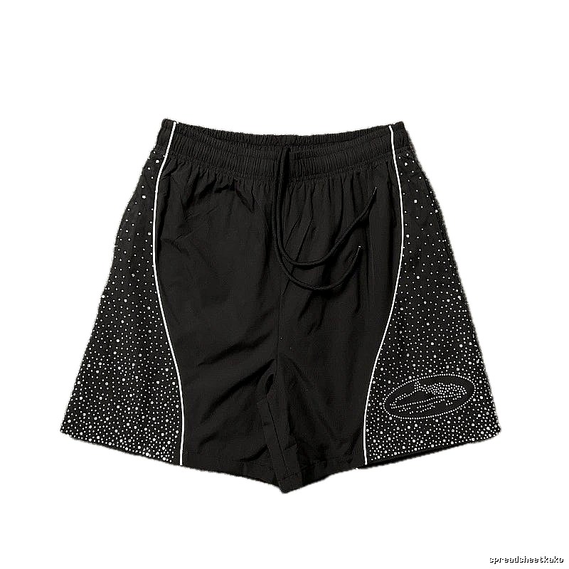 Corteiz Hot-fix Rhinestone Street Style Black Shorts