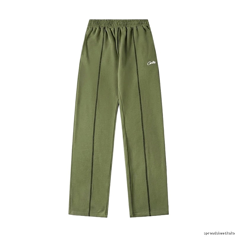 Corteiz minimalist style olive green long trousers