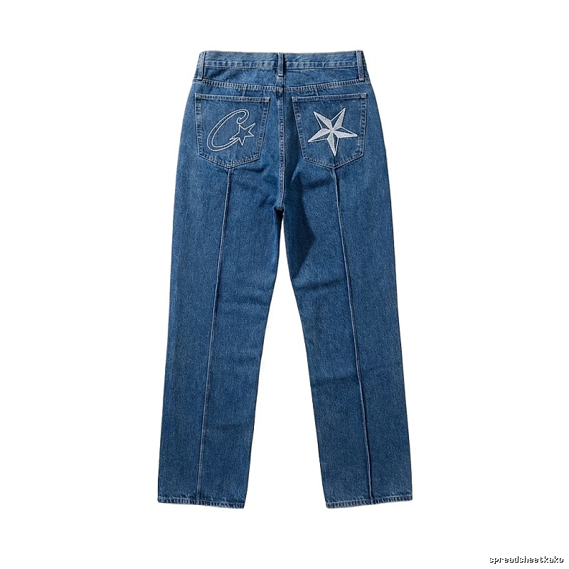 Corteiz Star Embroidery Denim Blue Jeans