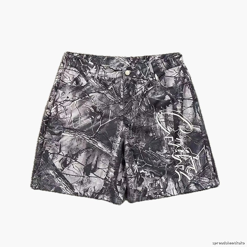 Corteiz Street Style Black and Grey Tree Grain Camouflage Shorts