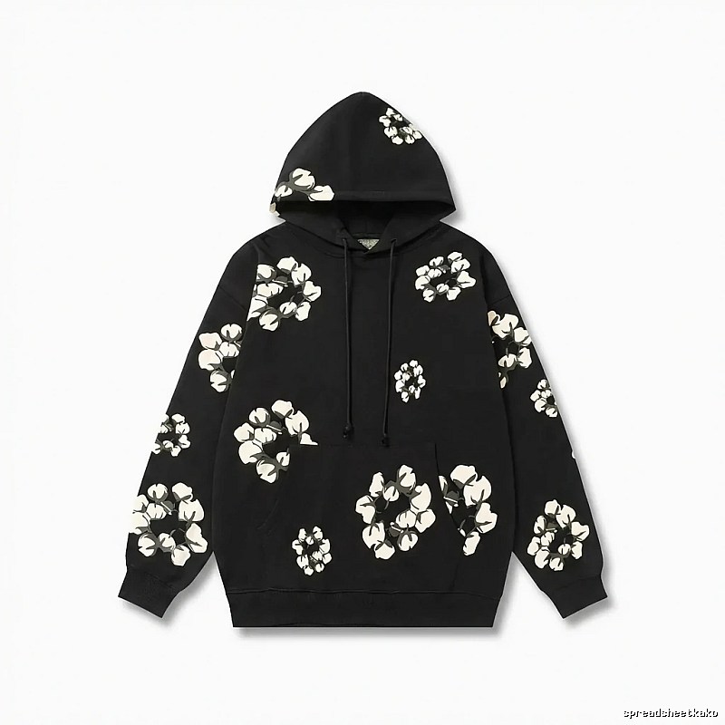 DENIM TEARS Floral Style Black Hoodie