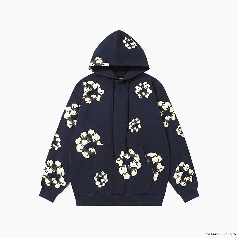 DENIM TEARS Floral Style Navy Blue Hoodie