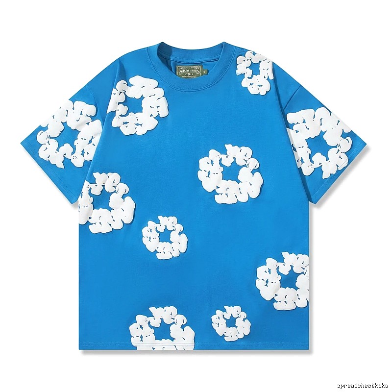 DENIM TEARS Three-dimensional Flower Blue Short-sleeve Shirt
