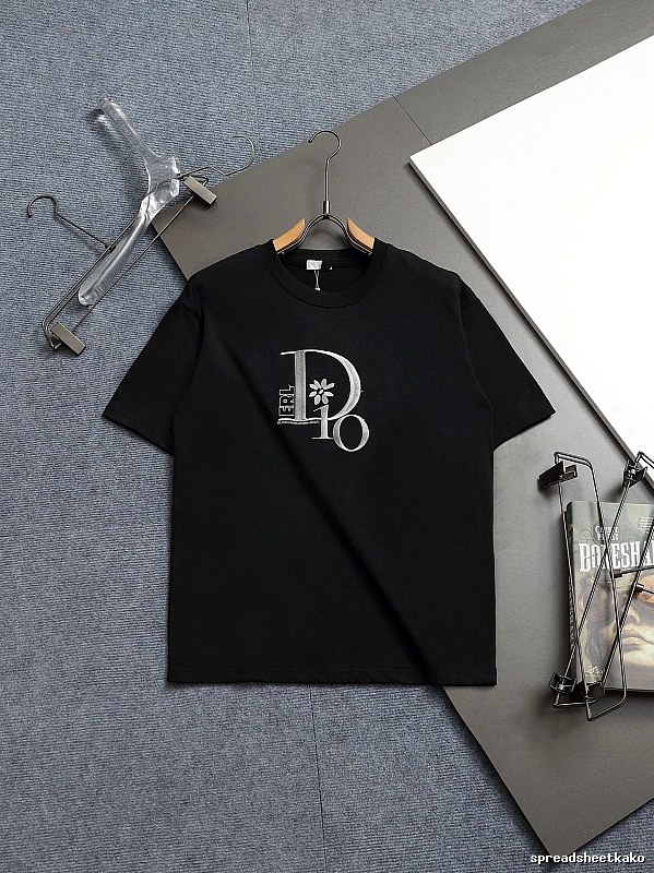 Dior Co-branded Embroidered Light Luxury Style Black Short-sleeve T-shirt