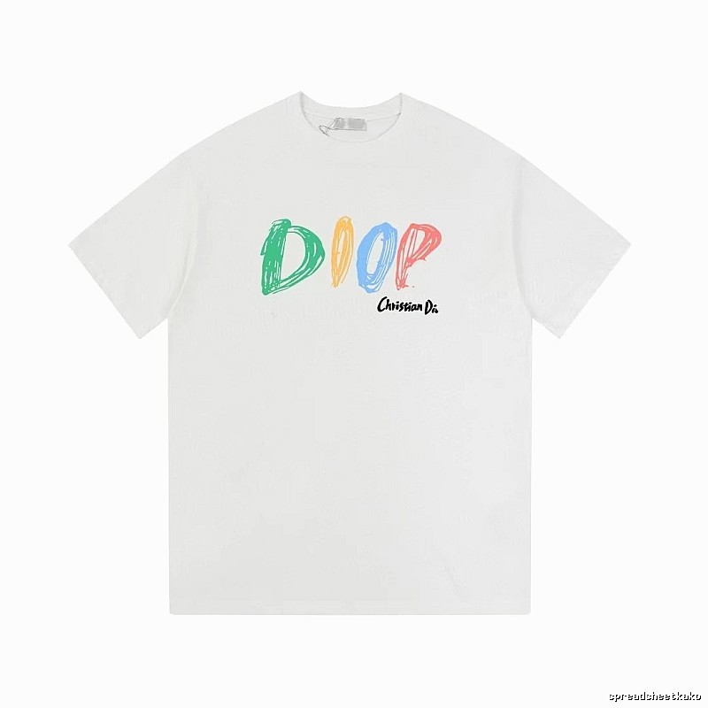 Dior Colorful Graffiti Casual Style White Short-sleeve T-Shirt