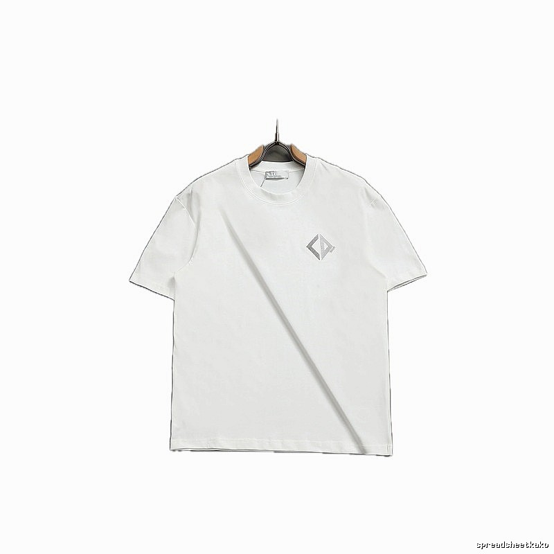 Dior Diamond Check Embroidered Minimalist Style White Short-Sleeve T-Shirt