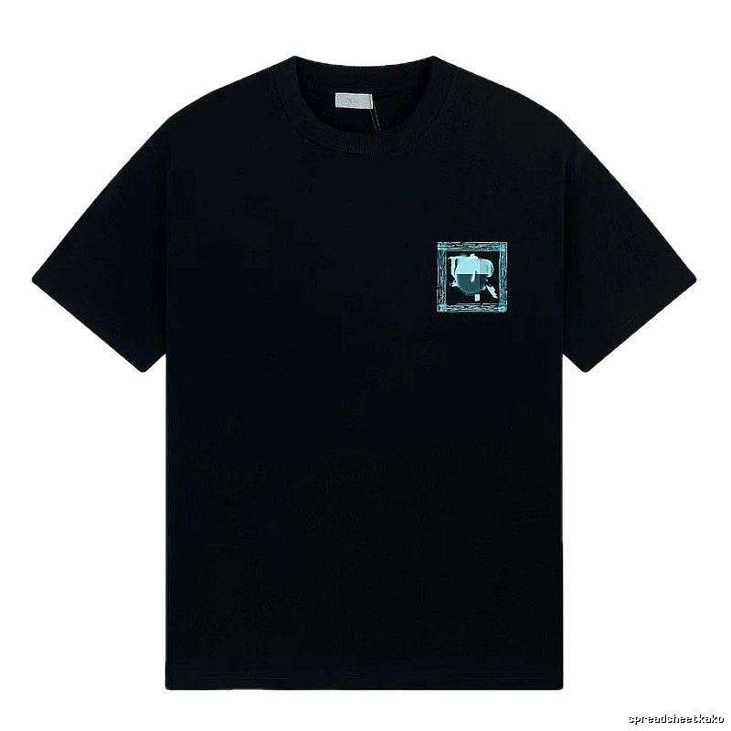 Dior Frame Print Trendy Style Black Short-sleeve T-shirt