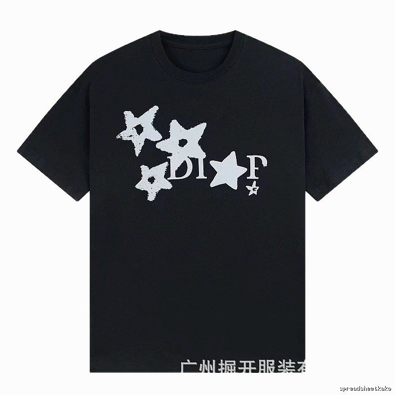 Dior Star Print Street Style Black T-Shirt