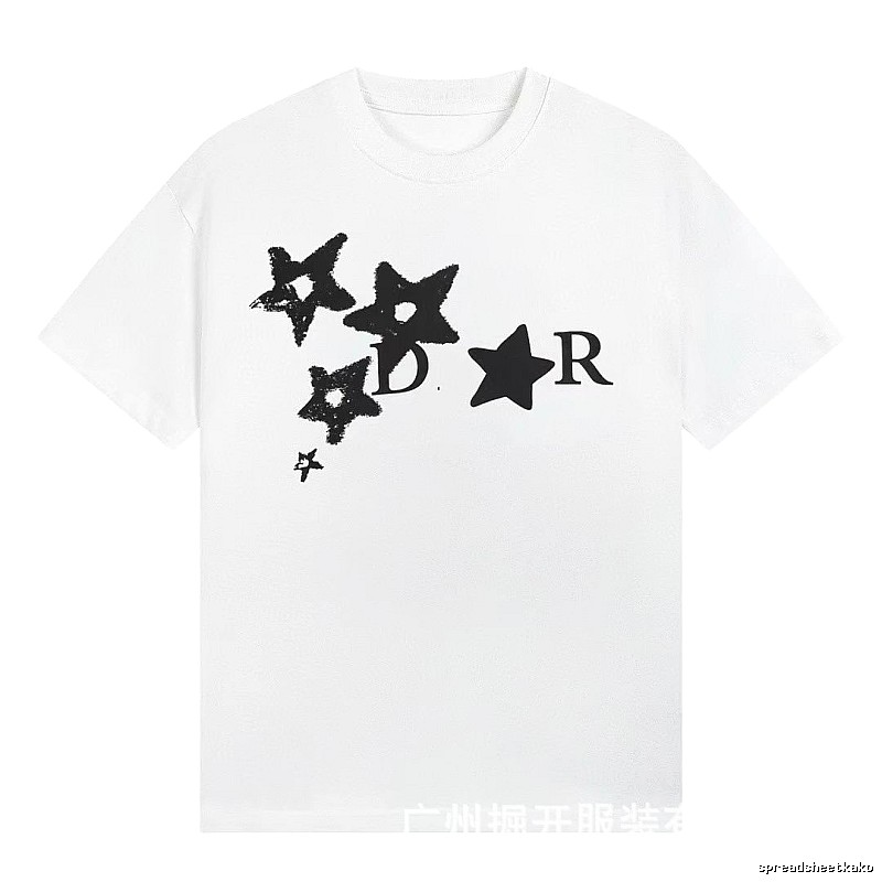 Dior Star Print Trendy & Cool Style White Short-Sleeve T-Shirt