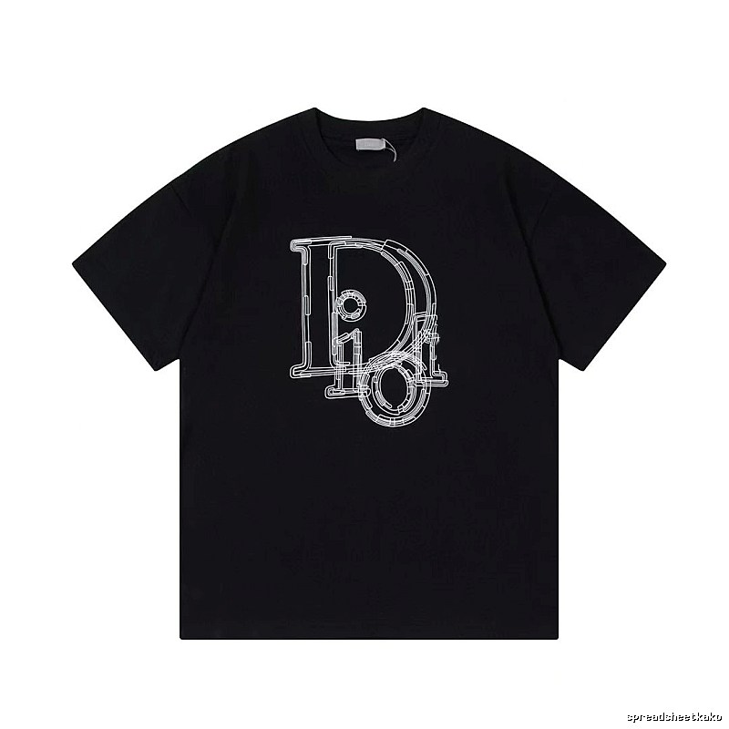 Dior Trendy Cool Line Print Black Short Sleeve T-Shirt